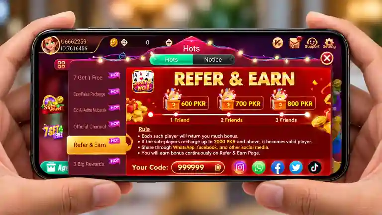 3 Patti No1 refer and earn screen